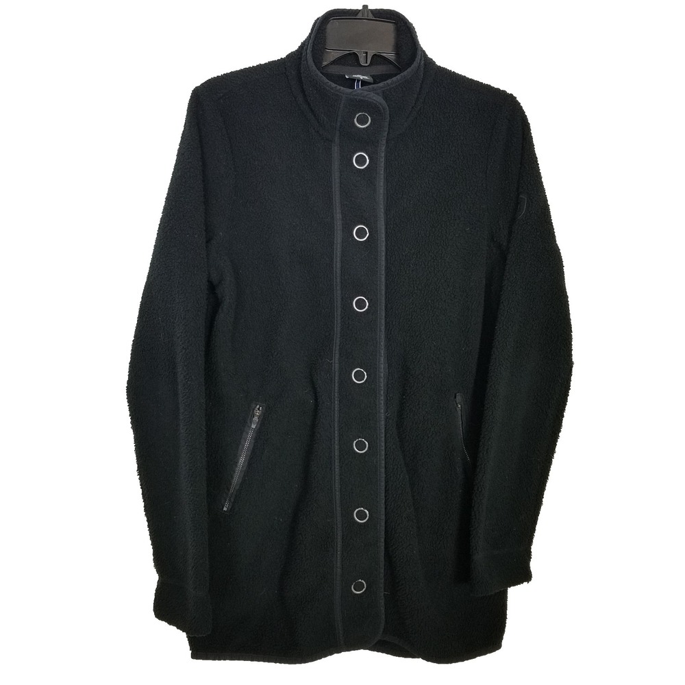 Kuhl Women Fleece Jacket Sz S Black Snap Front Outdoor Pockets Mid Lengthā